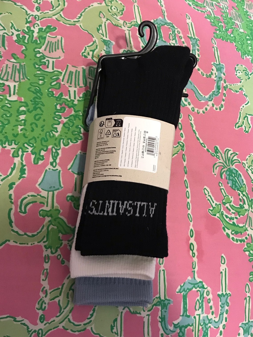 New All Saints crew Socks 3 Pair blue white black Women 5-10 - Picture 3 of 4